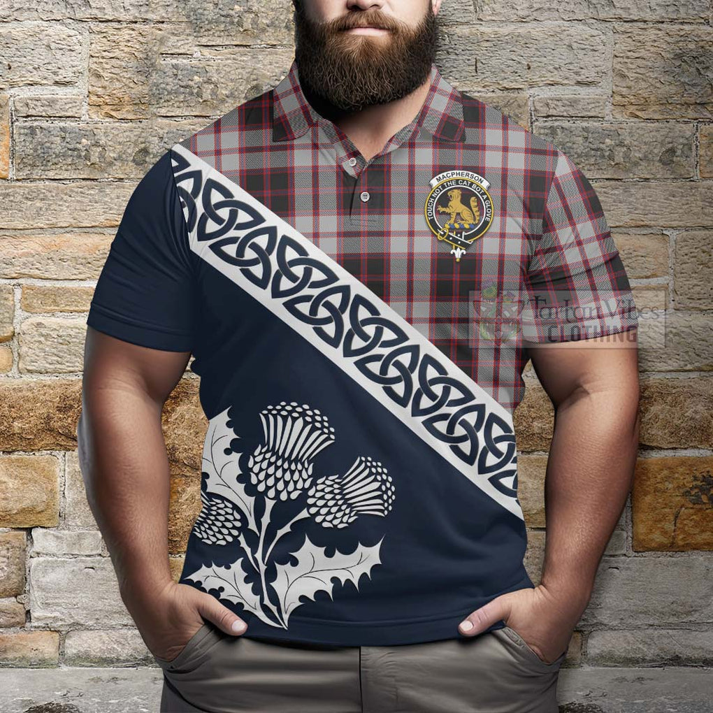 MacPherson (McPherson) Tartan Polo Shirt Featuring Thistle and Scotland Map