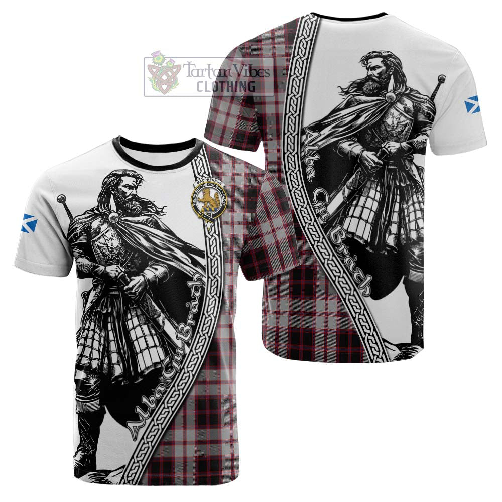 MacPherson (McPherson) Tartan Clan Crest Cotton T-shirt with Highlander Warrior Celtic Style