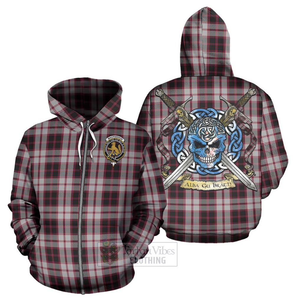 Tartan Vibes Clothing MacPherson (McPherson) Tartan Hoodie with Family Crest Celtic Skull Style