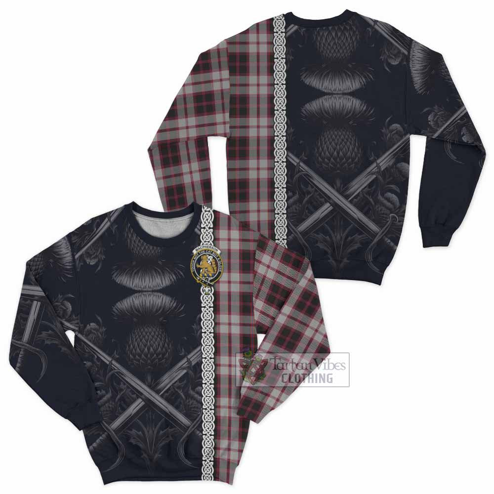 Tartan Vibes Clothing MacPherson (McPherson) Tartan Sweatshirt with Family Crest Cross Sword Thistle Celtic Vibes