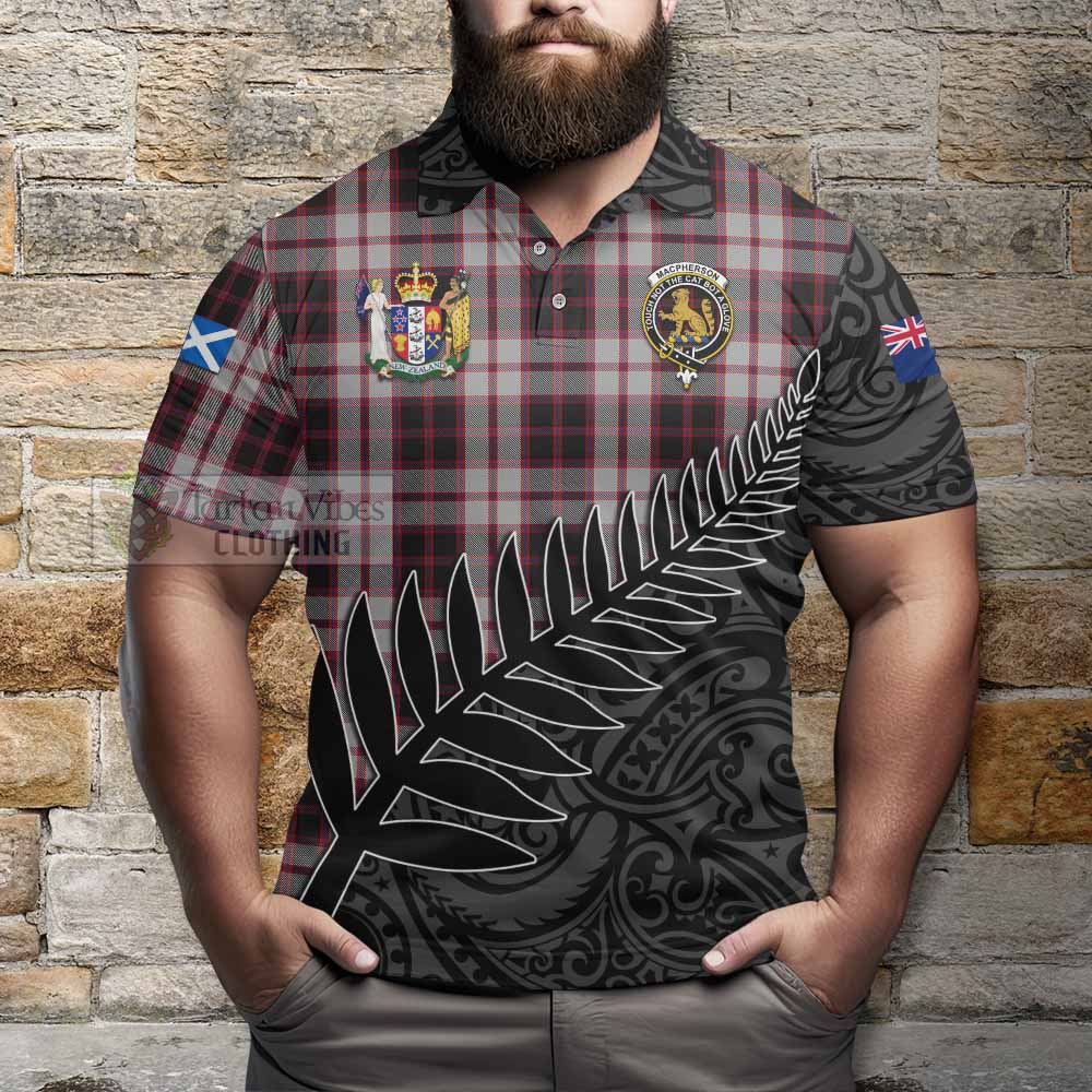 Tartan Vibes Clothing MacPherson (McPherson) Crest Tartan Polo Shirt with New Zealand Silver Fern Half Style