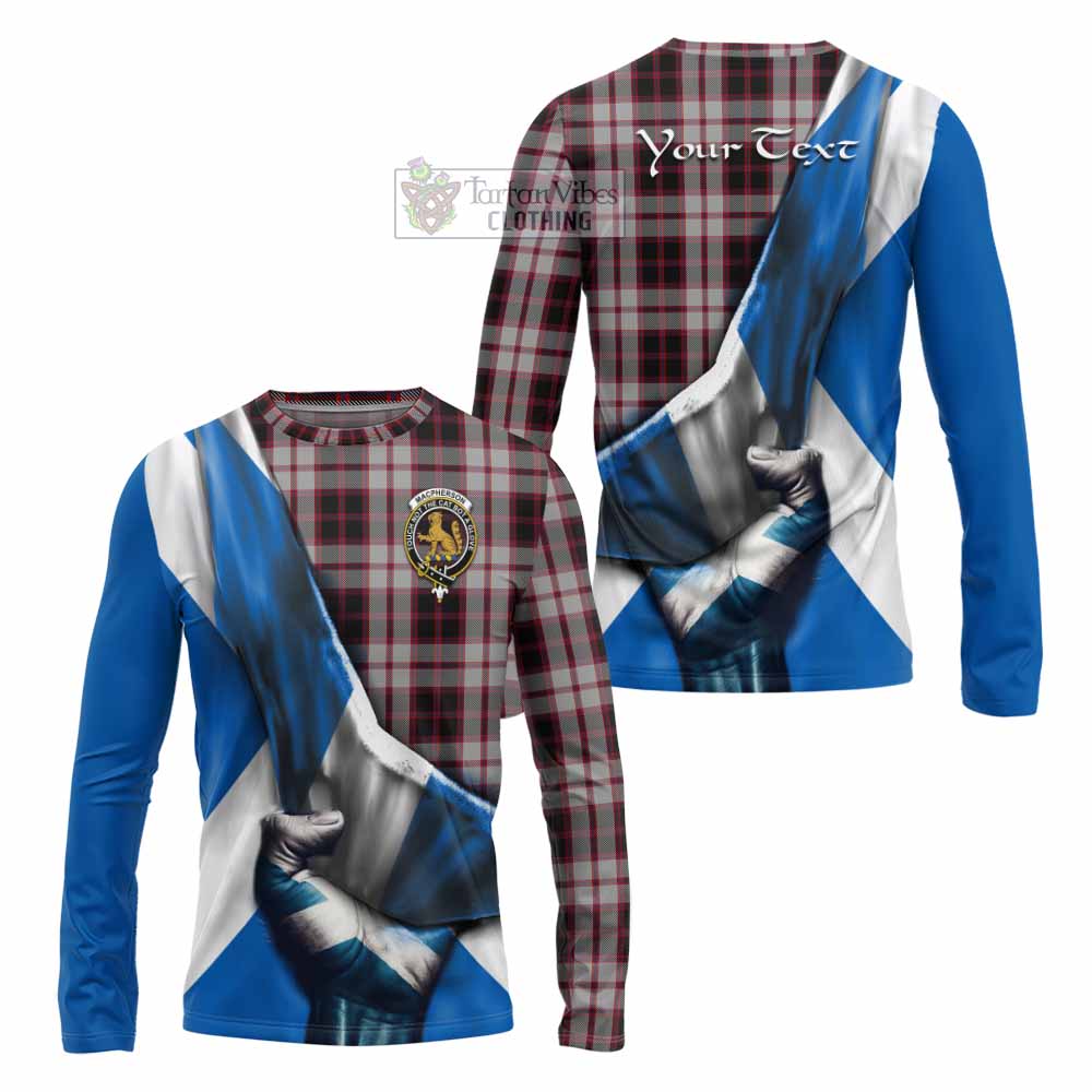 Tartan Vibes Clothing MacPherson (McPherson) Tartan Long Sleeve T-Shirt with Family Crest Scotland Patriotic Style