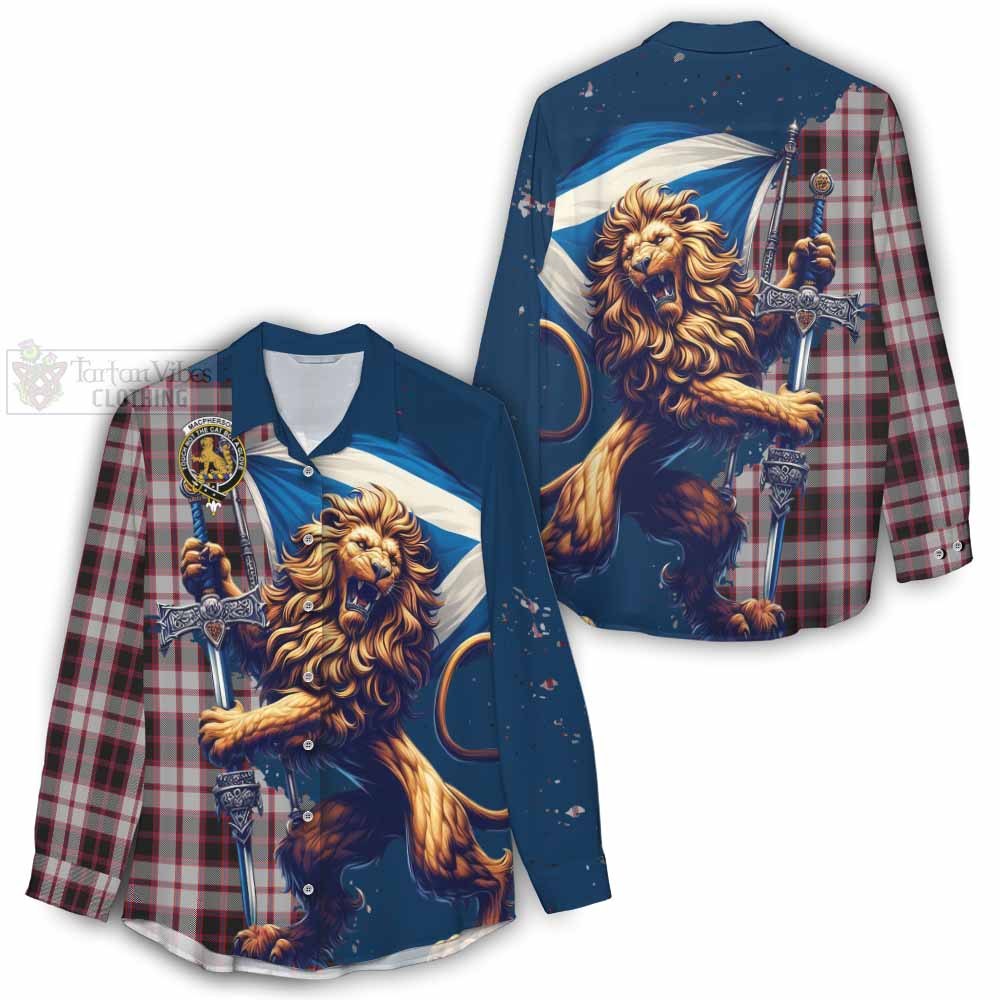 Tartan Vibes Clothing MacPherson (McPherson) Tartan Family Crest Women's Casual Shirt with Scottish Majestic Lion