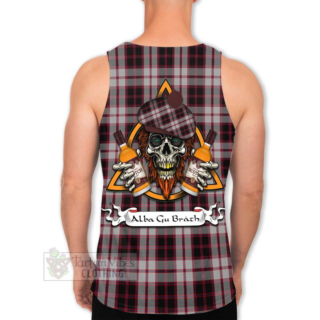 Tartan Vibes Clothing MacPherson (McPherson) Tartan Men's Tank Top with Family Crest and Bearded Skull Holding Bottles of Whiskey