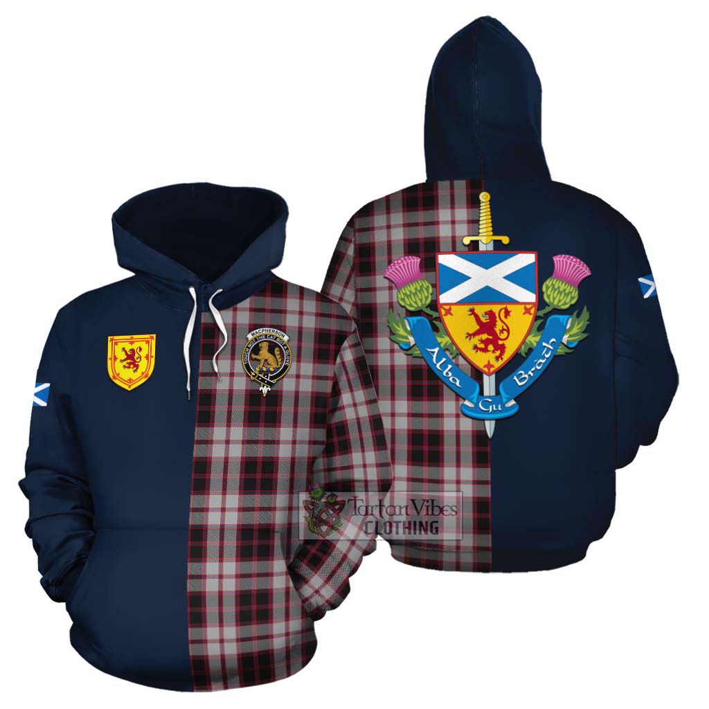 Tartan Vibes Clothing MacPherson (McPherson) Tartan Cotton Hoodie Alba with Scottish Lion Royal Arm Half Style