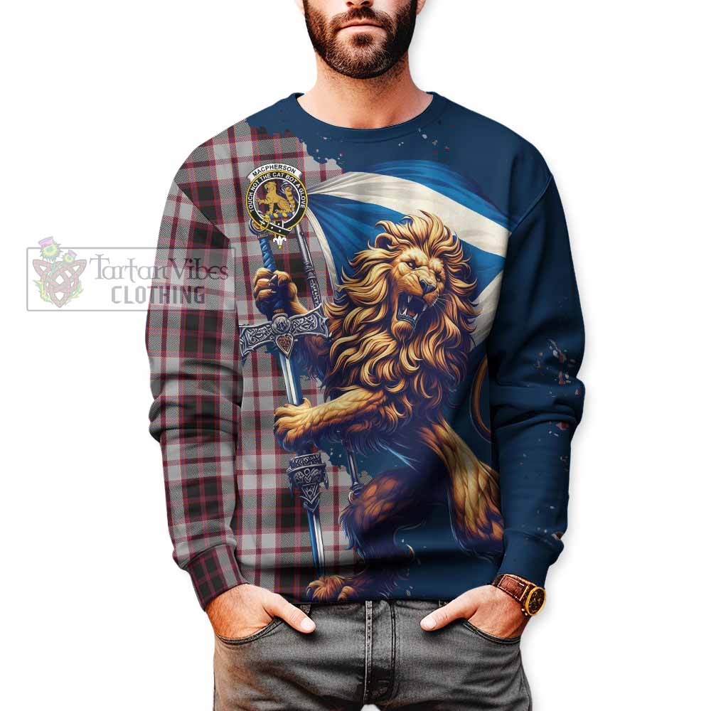 Tartan Vibes Clothing MacPherson (McPherson) Tartan Family Crest Sweatshirt with Scottish Majestic Lion