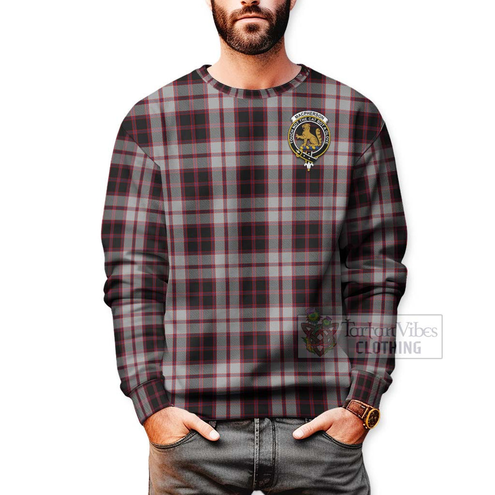 Tartan Vibes Clothing MacPherson (McPherson) Tartan Sweatshirt with Family Crest and Bearded Skull Holding Bottles of Whiskey