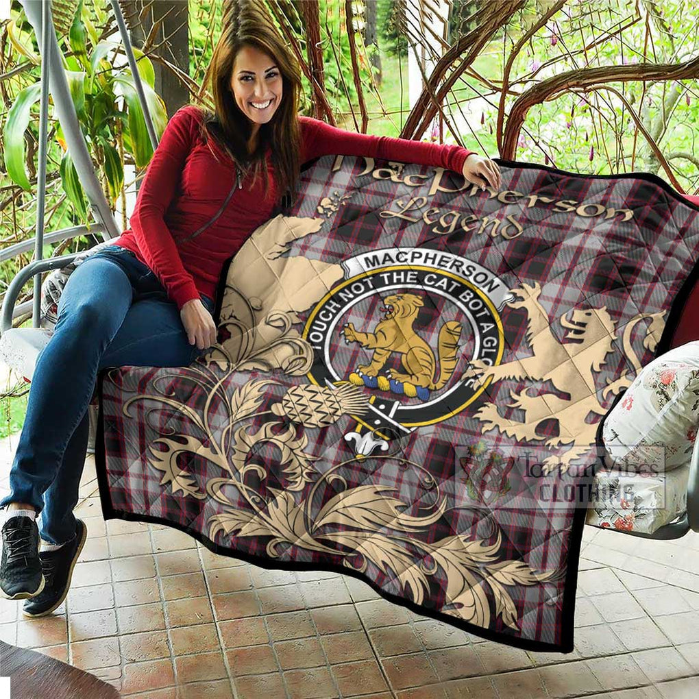 Tartan Vibes Clothing MacPherson (McPherson) Tartan Quilt with Family Crest and Scottish Symbol Style