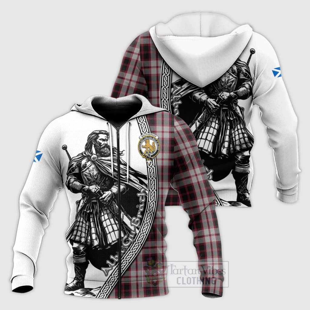 Tartan Vibes Clothing MacPherson (McPherson) Tartan Clan Crest Knitted Hoodie with Highlander Warrior Celtic Style