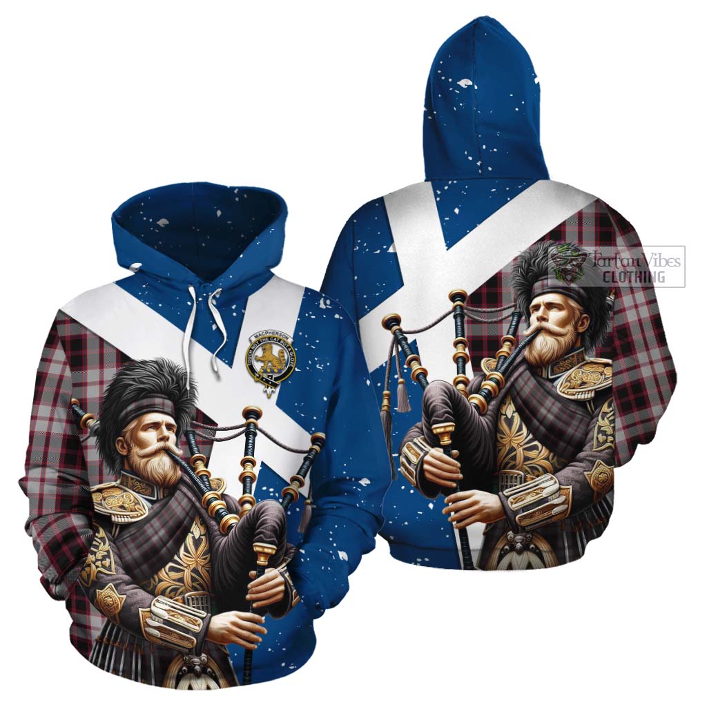 Tartan Vibes Clothing MacPherson (McPherson) Tartan Cotton Hoodie with Family Crest Scottish Bagpiper Vibes