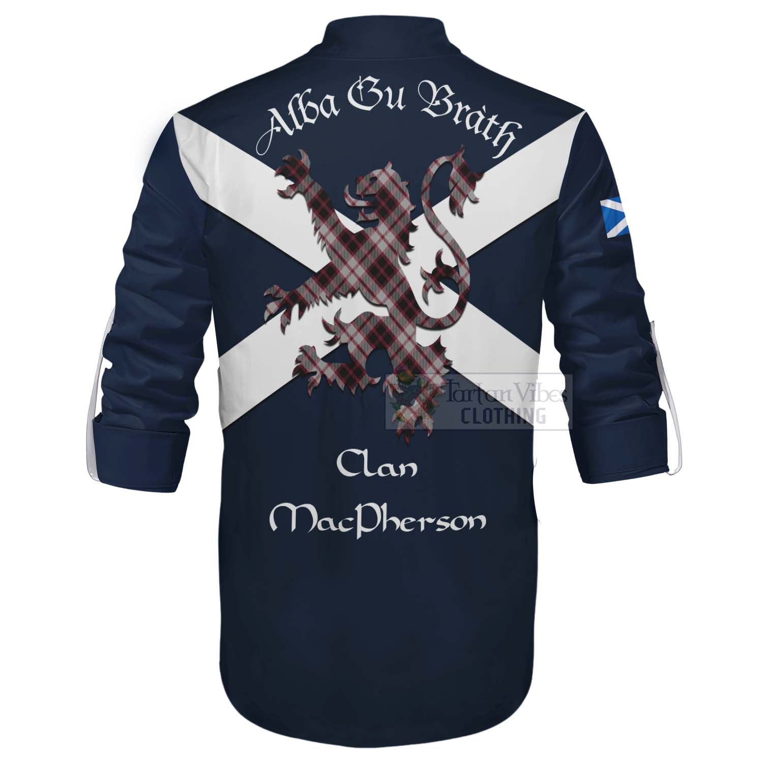 Tartan Vibes Clothing MacPherson (McPherson) Tartan Lion Rampant Ghillie Kilt Shirt Proudly Display Your Heritage with Alba Gu Brath and Clan Name