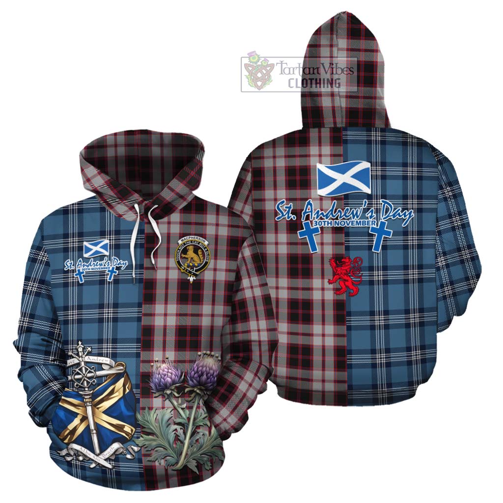 Tartan Vibes Clothing MacPherson (McPherson) Tartan Cotton Hoodie Happy St. Andrew's Day Half Tartan Style