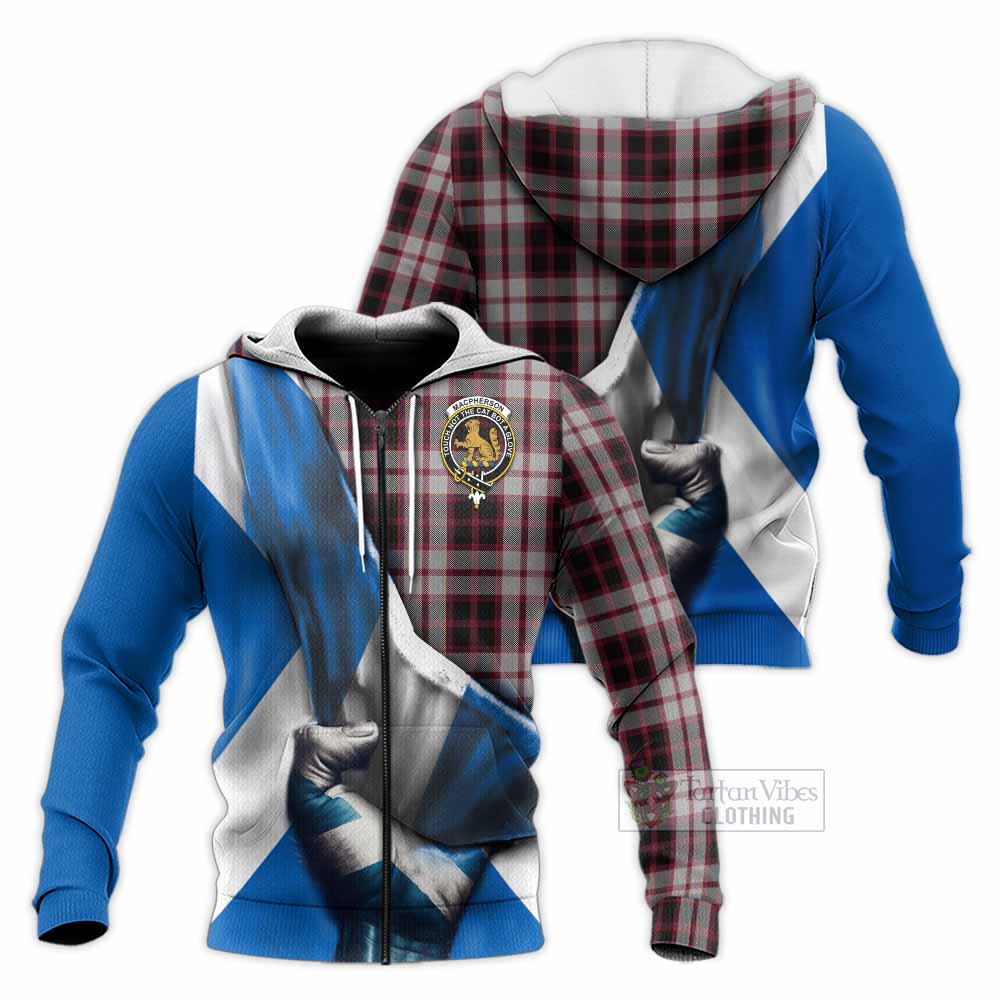 Tartan Vibes Clothing MacPherson (McPherson) Tartan Knitted Hoodie with Family Crest Scotland Patriotic Style