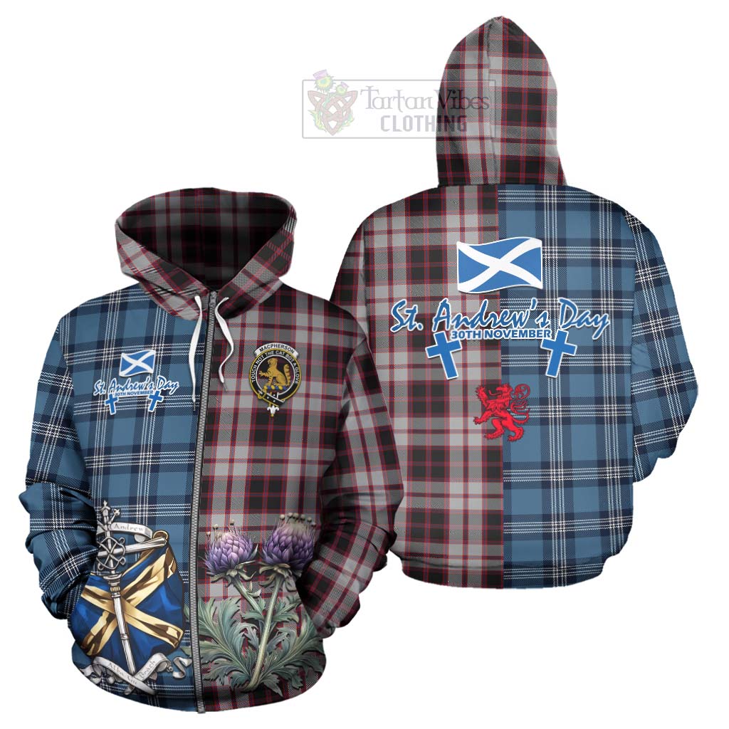 Tartan Vibes Clothing MacPherson (McPherson) Tartan Hoodie Happy St. Andrew's Day Half Tartan Style