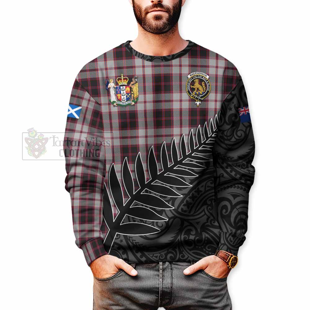 Tartan Vibes Clothing MacPherson (McPherson) Crest Tartan Sweatshirt with New Zealand Silver Fern Half Style