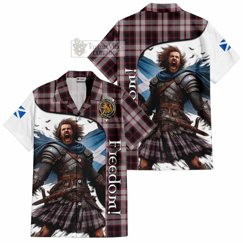 Tartan Vibes Clothing MacPherson (McPherson) Crest Tartan Short Sleeve Button Shirt Inspired by the Freedom of Scottish Warrior