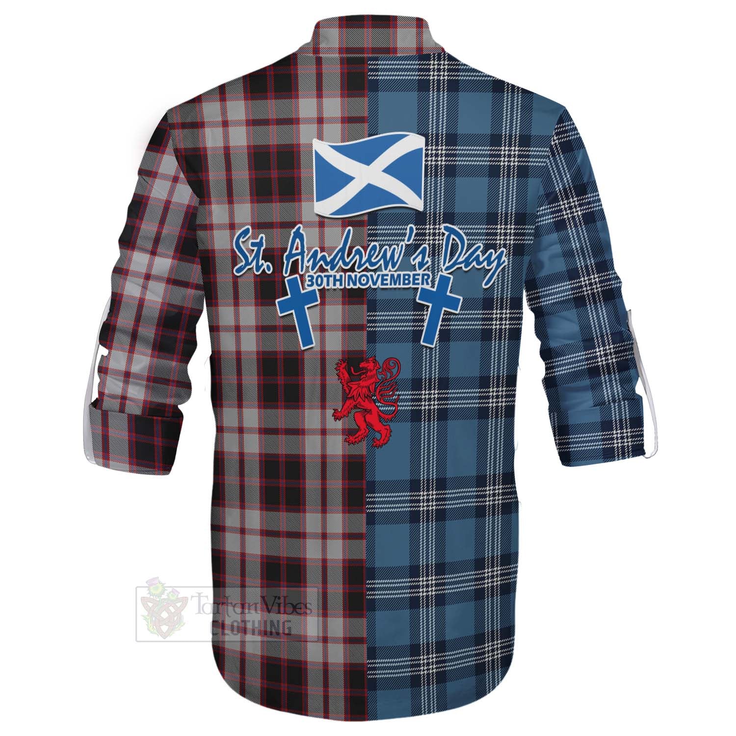 Tartan Vibes Clothing MacPherson (McPherson) Tartan Ghillie Kilt Shirt Happy St. Andrew's Day Half Tartan Style