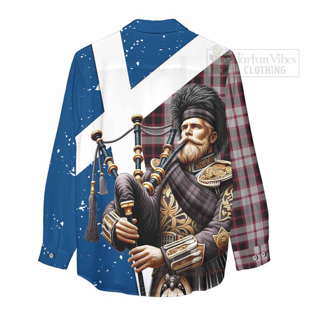 Tartan Vibes Clothing MacPherson (McPherson) Tartan Women's Casual Shirt with Family Crest Scottish Bagpiper Vibes