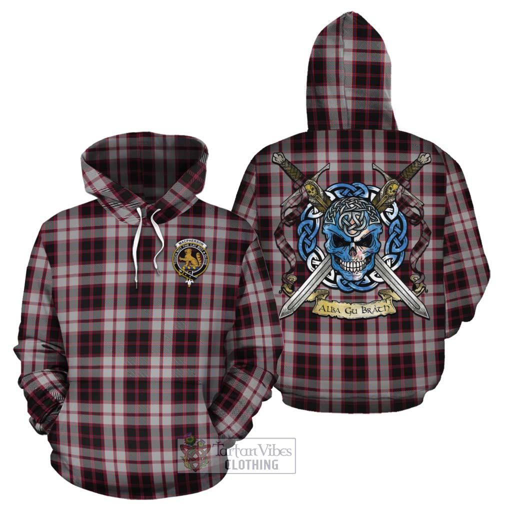 Tartan Vibes Clothing MacPherson (McPherson) Tartan Cotton Hoodie with Family Crest Celtic Skull Style