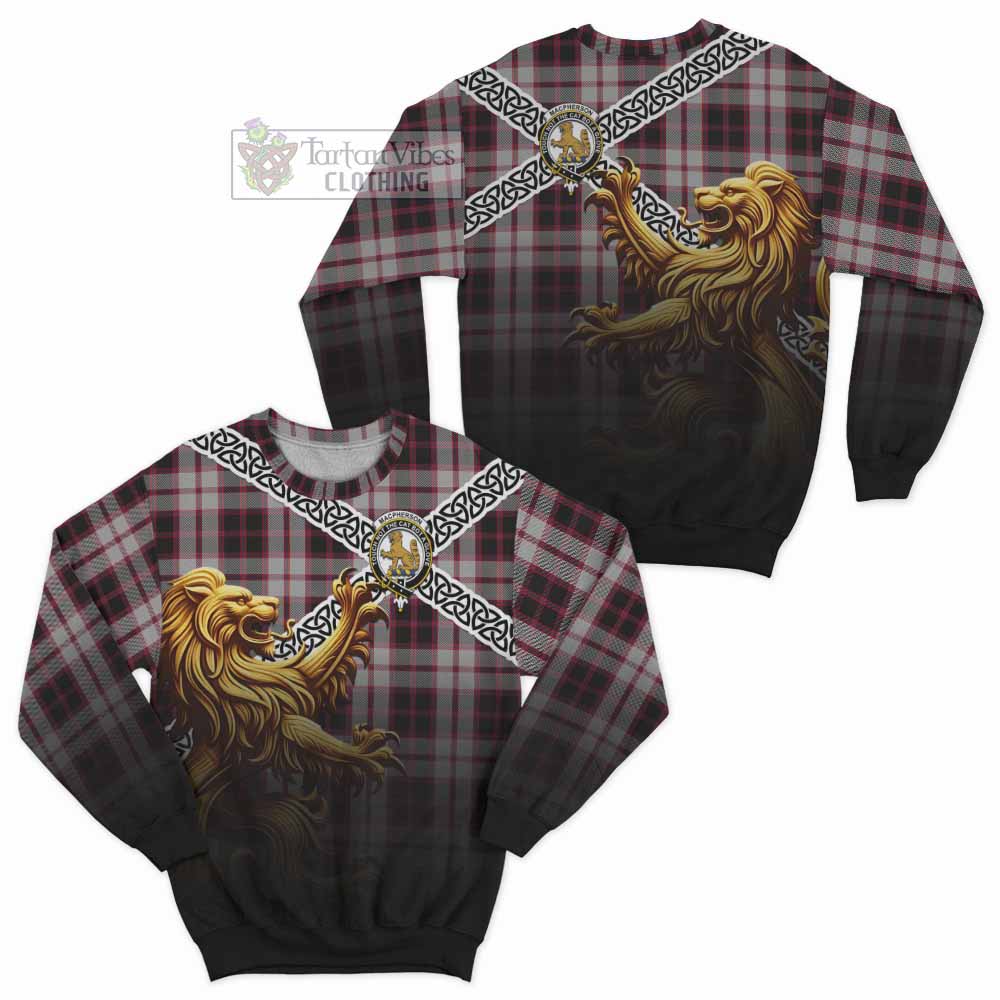 MacPherson (McPherson) Crest Tartan Sweatshirt with Golden Lion Emblem Celtic Style - Tartan Vibes Clothing