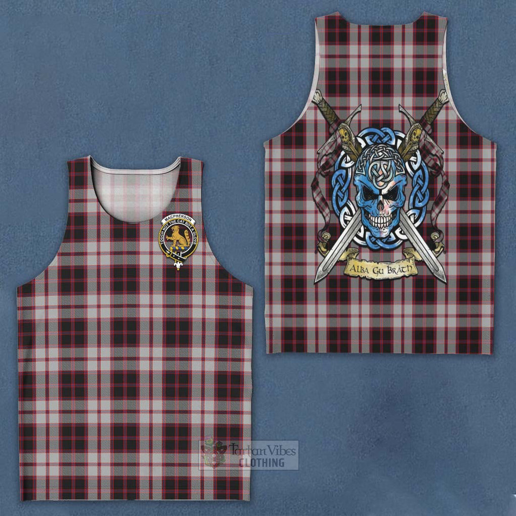 Tartan Vibes Clothing MacPherson (McPherson) Tartan Men's Tank Top with Family Crest Celtic Skull Style