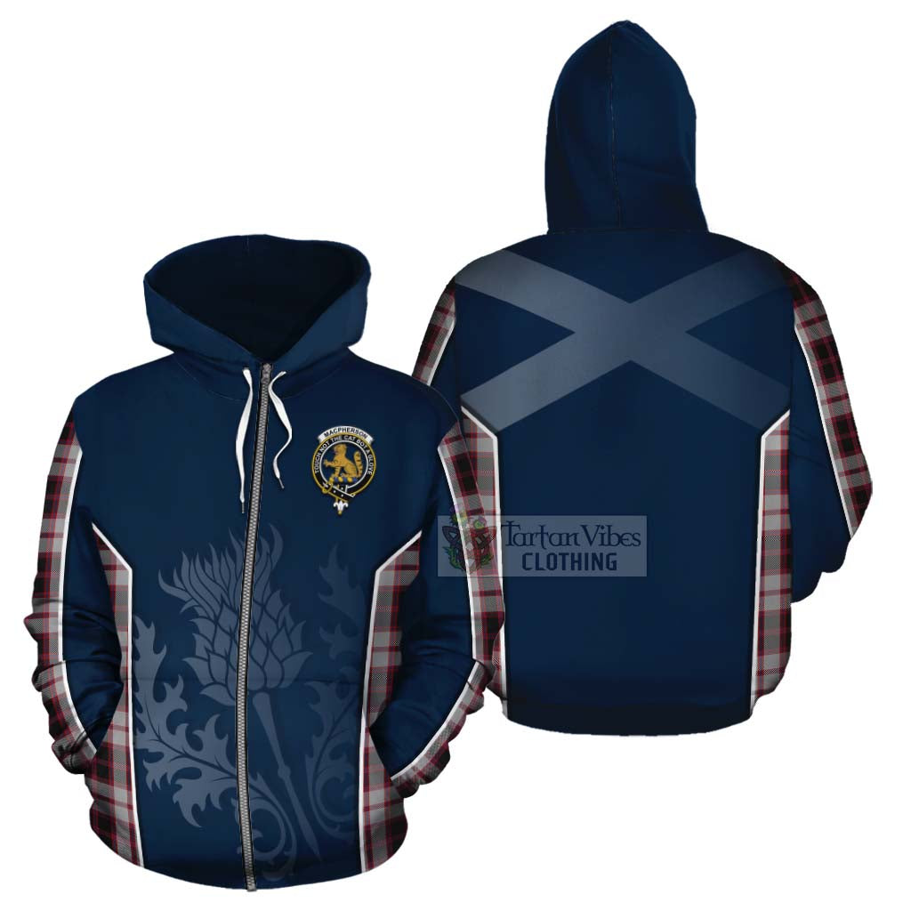 Tartan Vibes Clothing MacPherson (McPherson) Tartan Cotton Hoodie with Family Crest and Scottish Thistle Vibes Sport Style