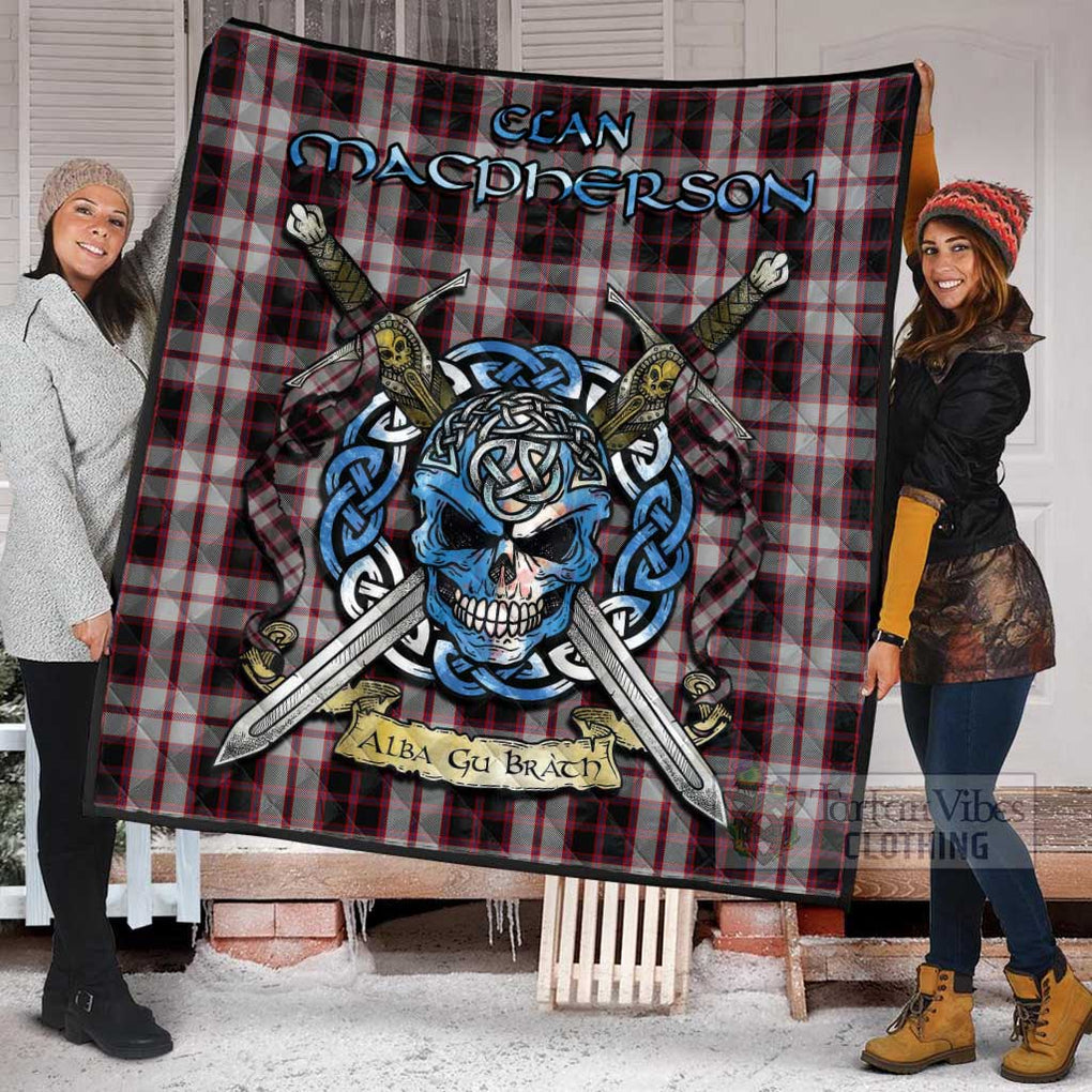 Tartan Vibes Clothing MacPherson (McPherson) Tartan Quilt with Celtic Skull Alba Gu Brath Style