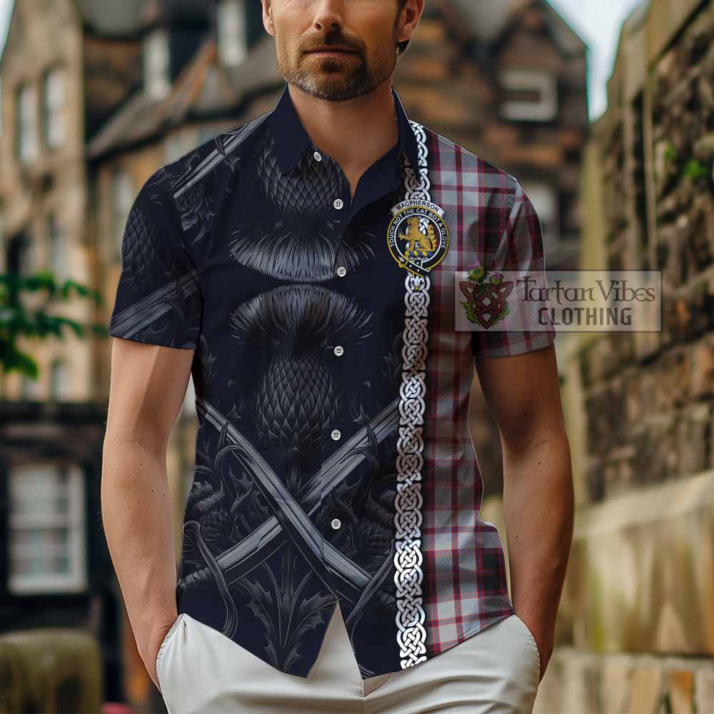 MacPherson (McPherson) Tartan Hawaiian Shirt with Family Crest Cross Sword Thistle Celtic Vibes - Tartan Vibes Clothing