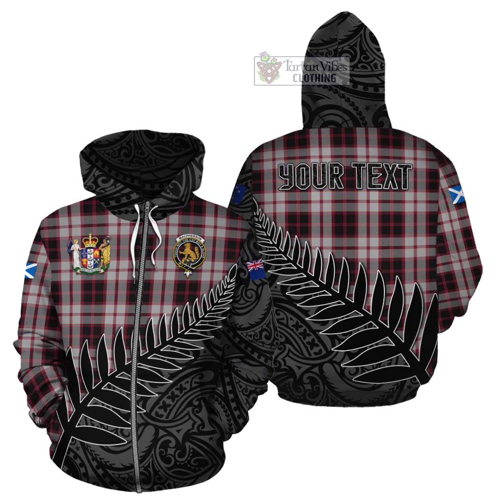 Tartan Vibes Clothing MacPherson (McPherson) Crest Tartan Cotton Hoodie with New Zealand Silver Fern Half Style