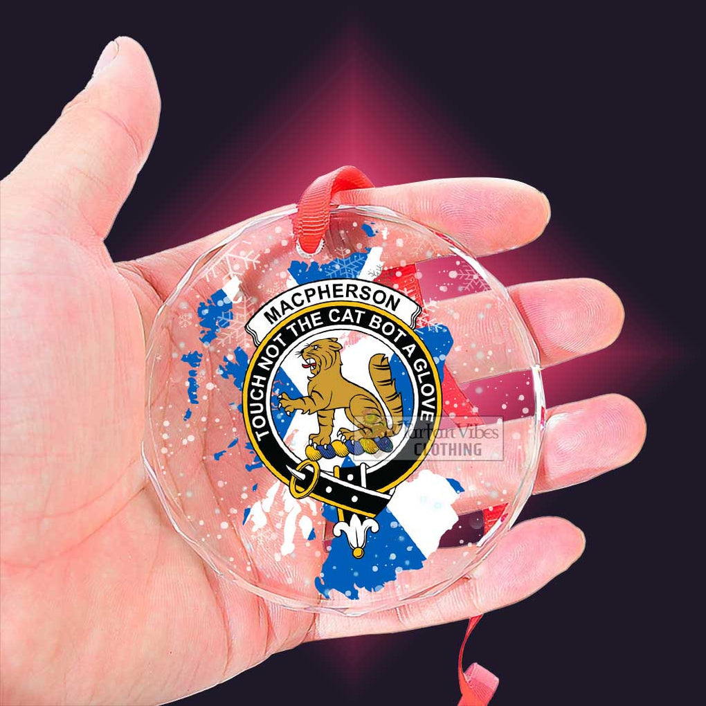 Tartan Vibes Clothing MacPherson (McPherson) Clan Crest Christmas Glass Ornament with Scotland Map