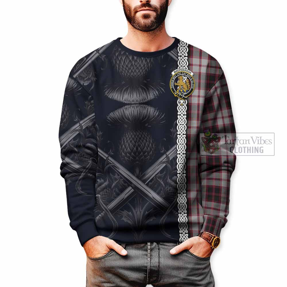 Tartan Vibes Clothing MacPherson (McPherson) Tartan Sweatshirt with Family Crest Cross Sword Thistle Celtic Vibes