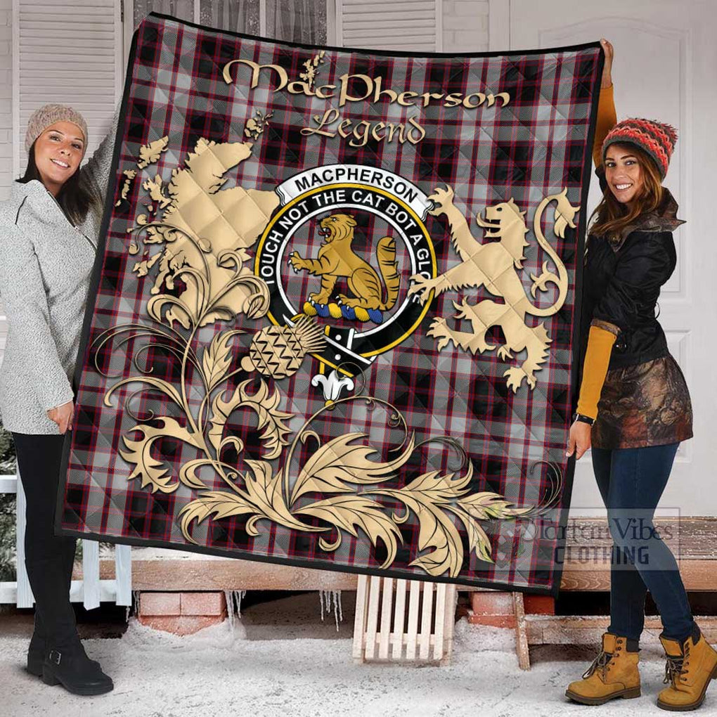 Tartan Vibes Clothing MacPherson (McPherson) Tartan Quilt with Family Crest and Scottish Symbol Style