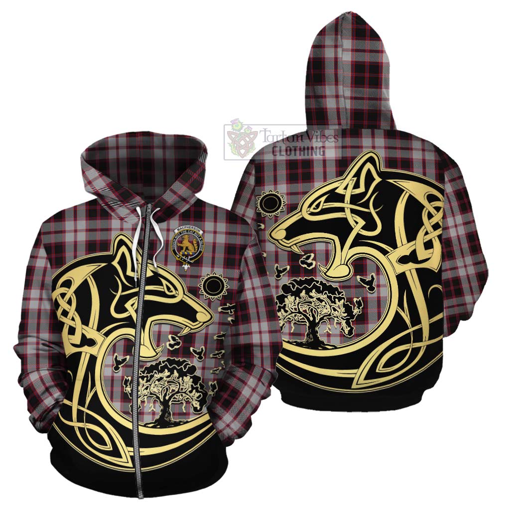 Tartan Vibes Clothing MacPherson (McPherson) Tartan Cotton Hoodie with Family Crest Celtic Wolf Style