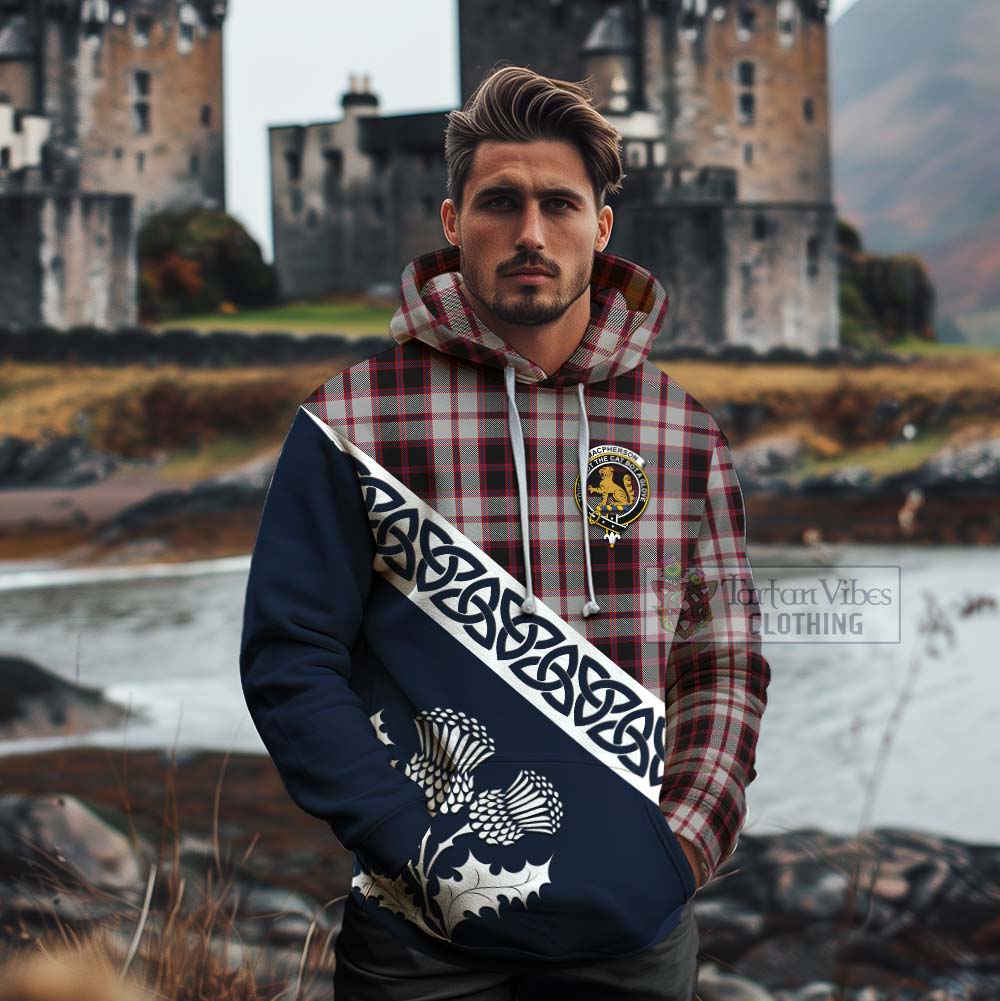 Tartan Vibes Clothing MacPherson (McPherson) Tartan Cotton Hoodie Featuring Thistle and Scotland Map