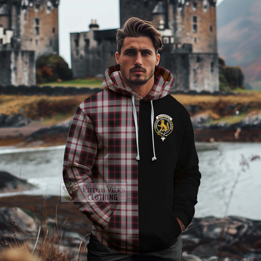 Tartan Vibes Clothing MacPherson (McPherson) Tartan Cotton Hoodie with Family Crest and Half Of Me Style