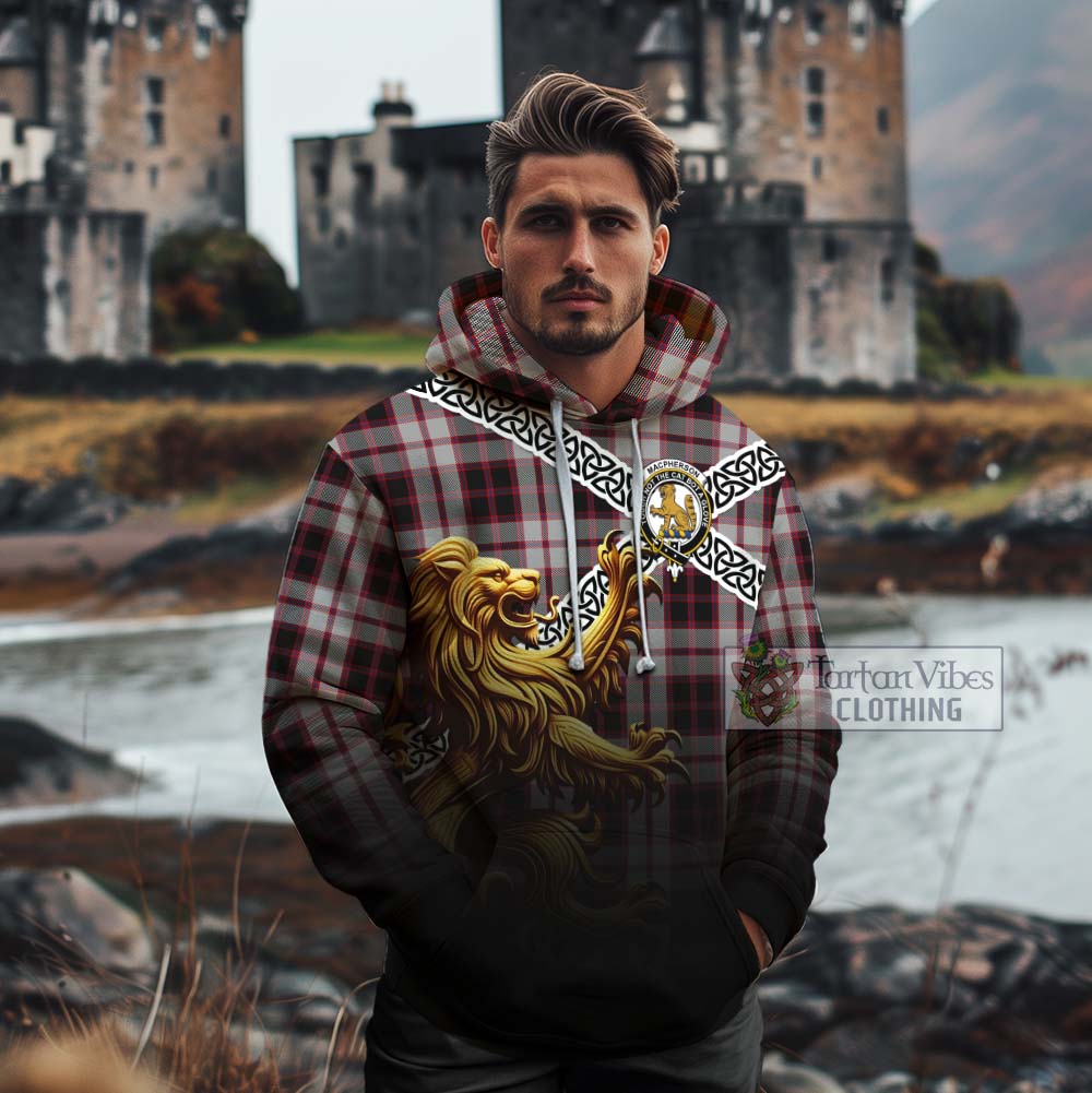 MacPherson (McPherson) Crest Tartan Cotton Hoodie with Golden Lion Emblem Celtic Style - Tartan Vibes Clothing