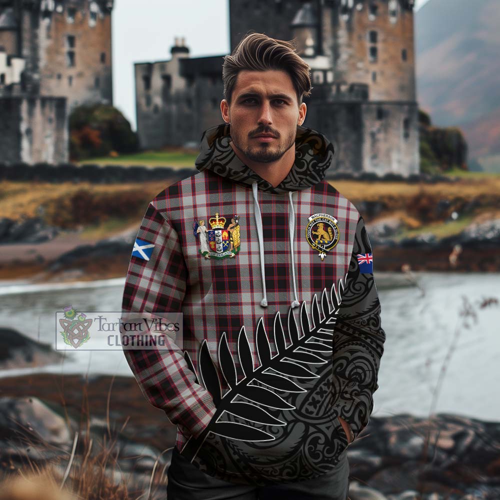 Tartan Vibes Clothing MacPherson (McPherson) Crest Tartan Cotton Hoodie with New Zealand Silver Fern Half Style