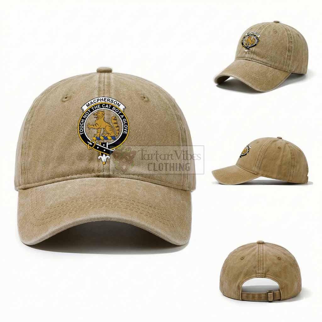 MacPherson (McPherson) Scottish Clan Crest Washed Baseball Cap One Size (Adjustable) Khaki - Tartan Vibes Clothing