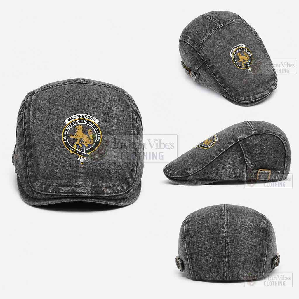 MacPherson (McPherson) Scottish Clan Crest Washed Flat Cap - Unisex Jeff Cap One Size (Adjustable) Black - Tartan Vibes Clothing