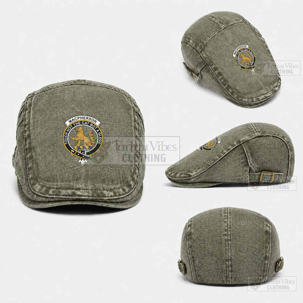 MacPherson (McPherson) Scottish Clan Crest Washed Flat Cap - Unisex Jeff Cap One Size (Adjustable) Army Green - Tartan Vibes Clothing