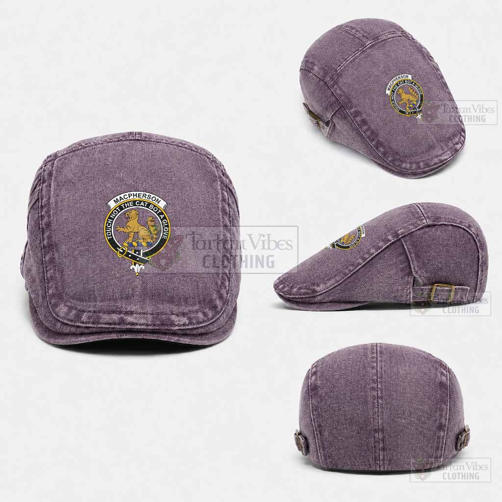 MacPherson (McPherson) Scottish Clan Crest Washed Flat Cap - Unisex Jeff Cap One Size (Adjustable) Purple - Tartan Vibes Clothing