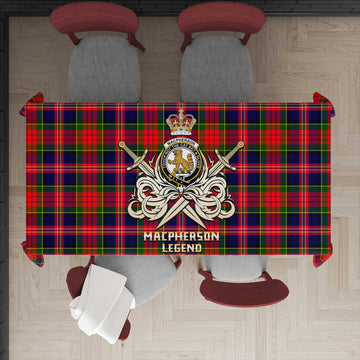 MacPherson Modern Tartan Tablecloth with Clan Crest and the Golden Sword of Courageous Legacy