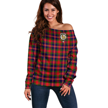 MacPherson Modern Tartan Off Shoulder Women Sweater with Family Crest