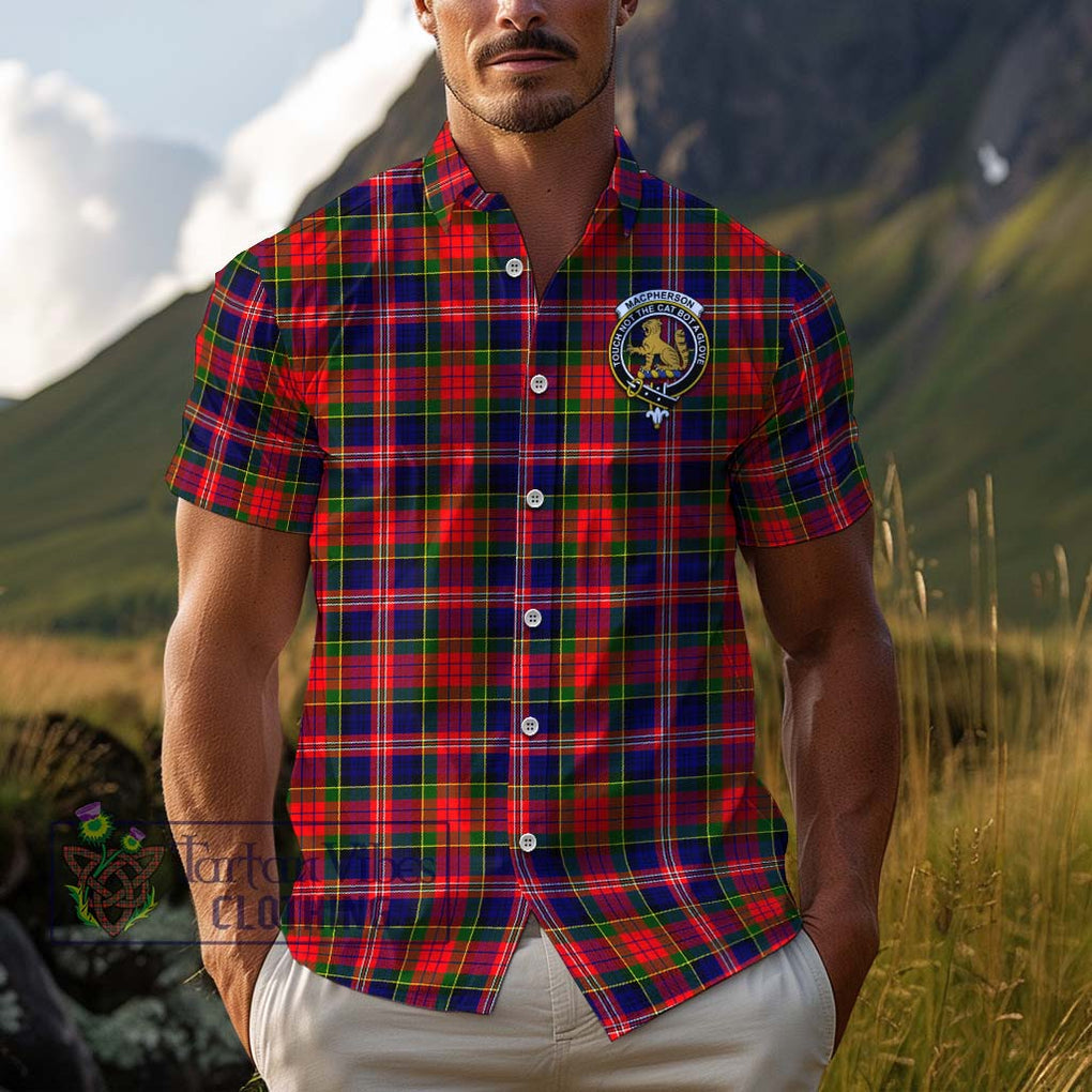 MacPherson Modern Tartan Cotton Hawaiian Shirt with Family Crest Adult - Tartan Vibes Clothing