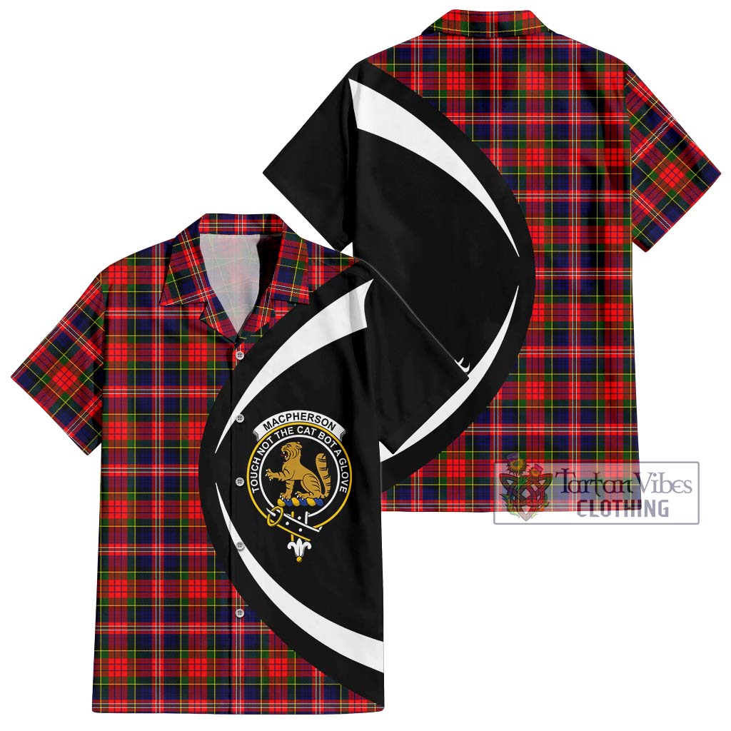 MacPherson Modern Tartan Short Sleeve Button Up with Family Crest Circle Style Kid - Tartan Vibes Clothing