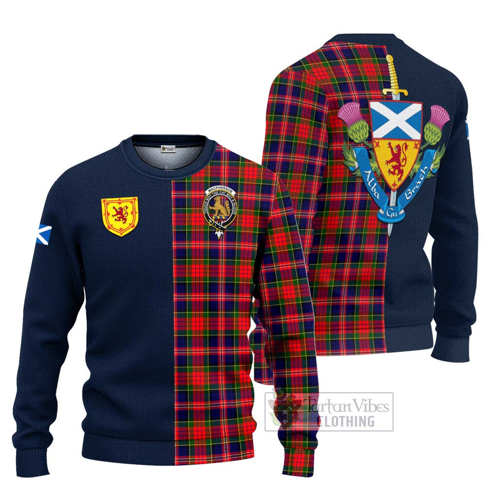 Tartan Vibes Clothing MacPherson Modern Tartan Knitted Sweater with Scottish Lion Royal Arm Half Style