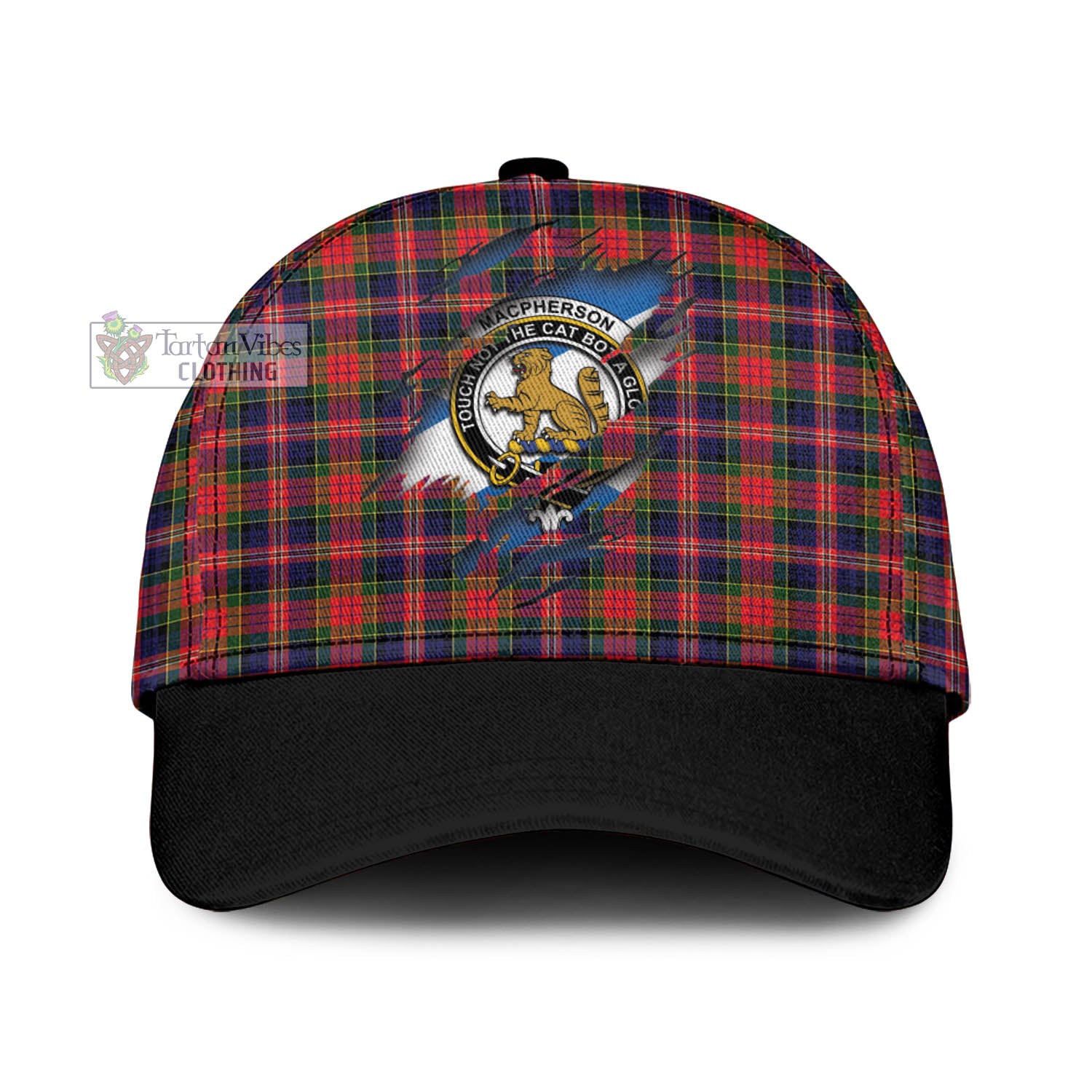 Tartan Vibes Clothing MacPherson Modern Tartan Classic Cap with Family Crest In Me Style