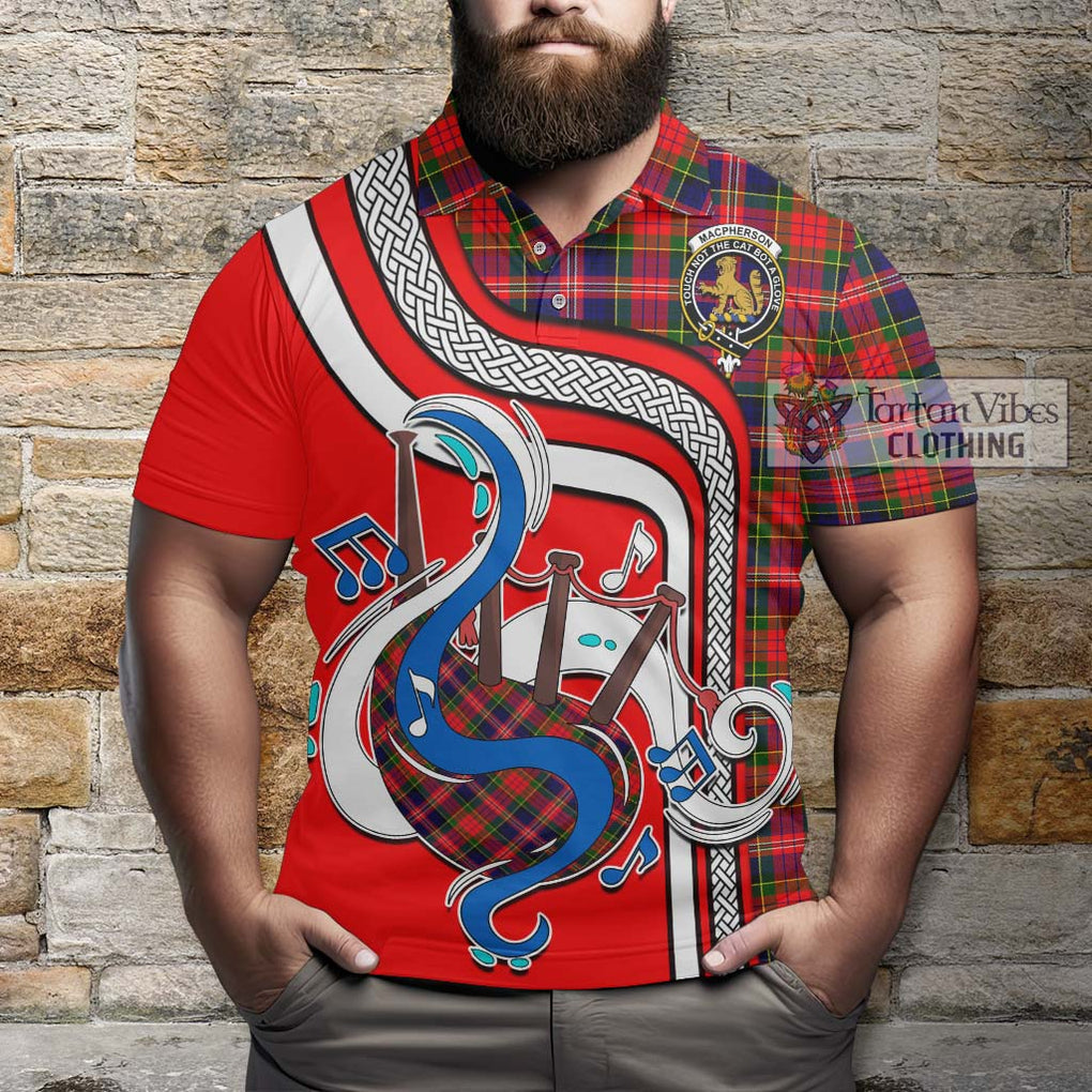 Tartan Vibes Clothing MacPherson Modern Tartan Polo Shirt with Epic Bagpipe Style