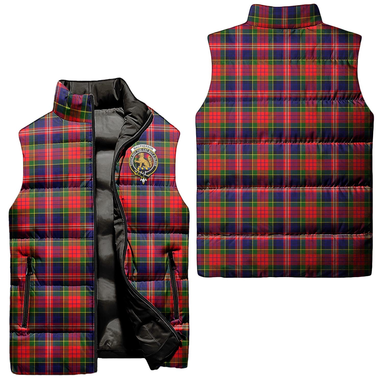 MacPherson Modern Tartan Sleeveless Puffer Jacket with Family Crest Unisex - Tartanvibesclothing
