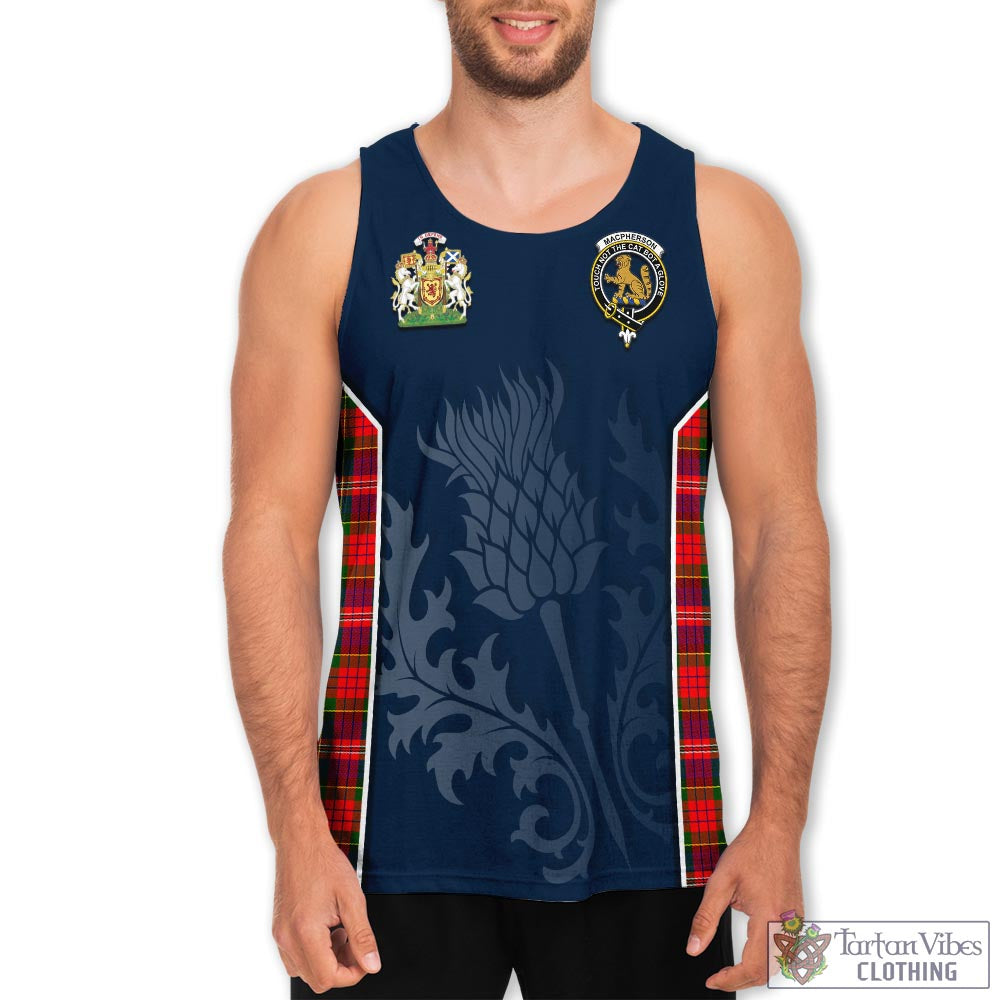 Tartan Vibes Clothing MacPherson Modern Tartan Men's Tanks Top with Family Crest and Scottish Thistle Vibes Sport Style